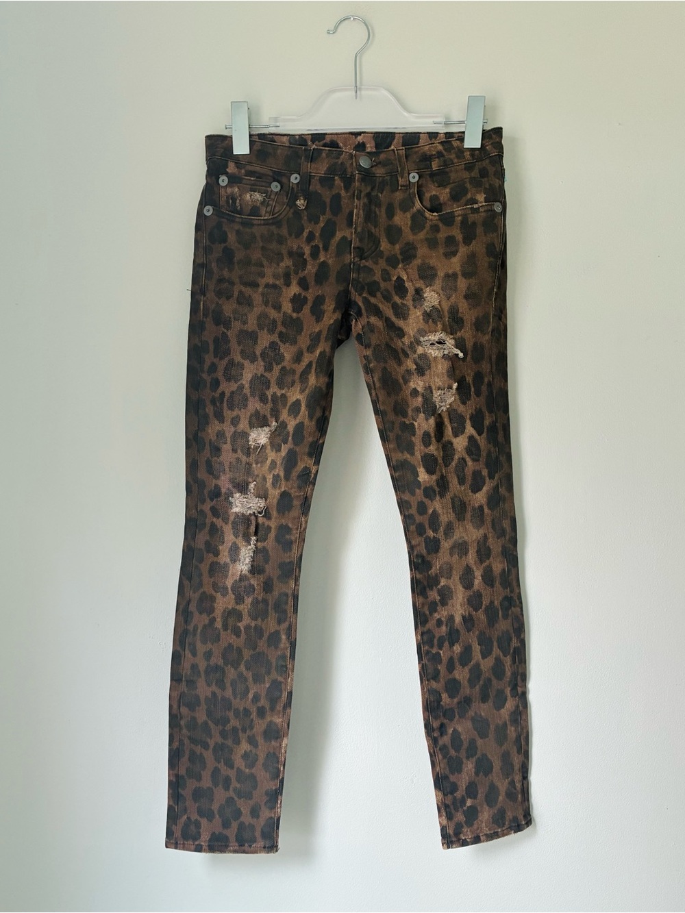 R13 Kate Skinny Jeans Leopard Print Distressed Size 27